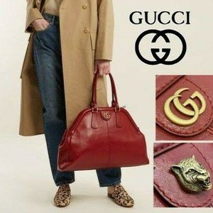 GUCCI RE BELLE Large GG Red Leather Tote Bag $3200